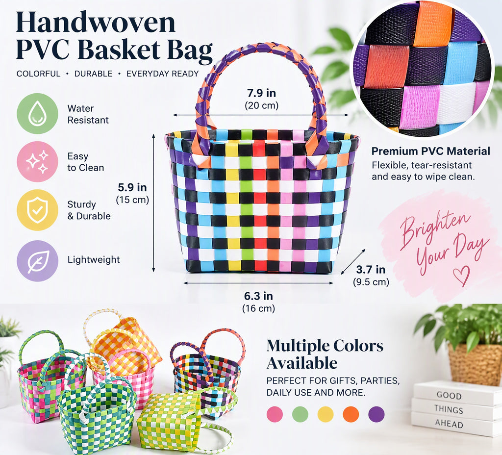 Woven Checkered Mini Tote Bag with Braided Handle
