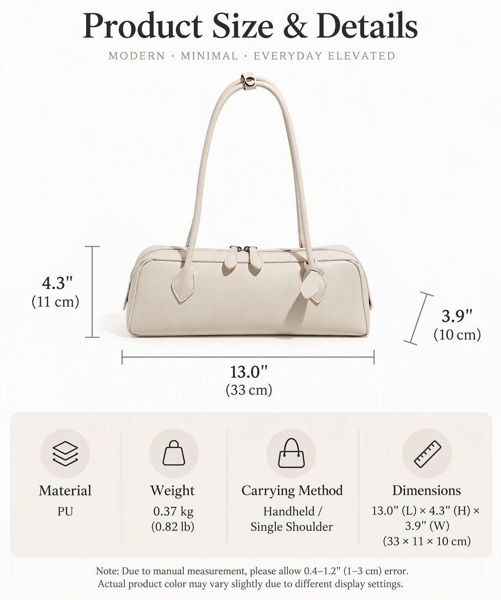 Minimalist East West PU Leather Baguette Shoulder Bag