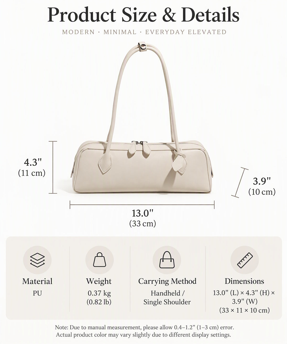 Minimalist East West PU Leather Baguette Shoulder Bag