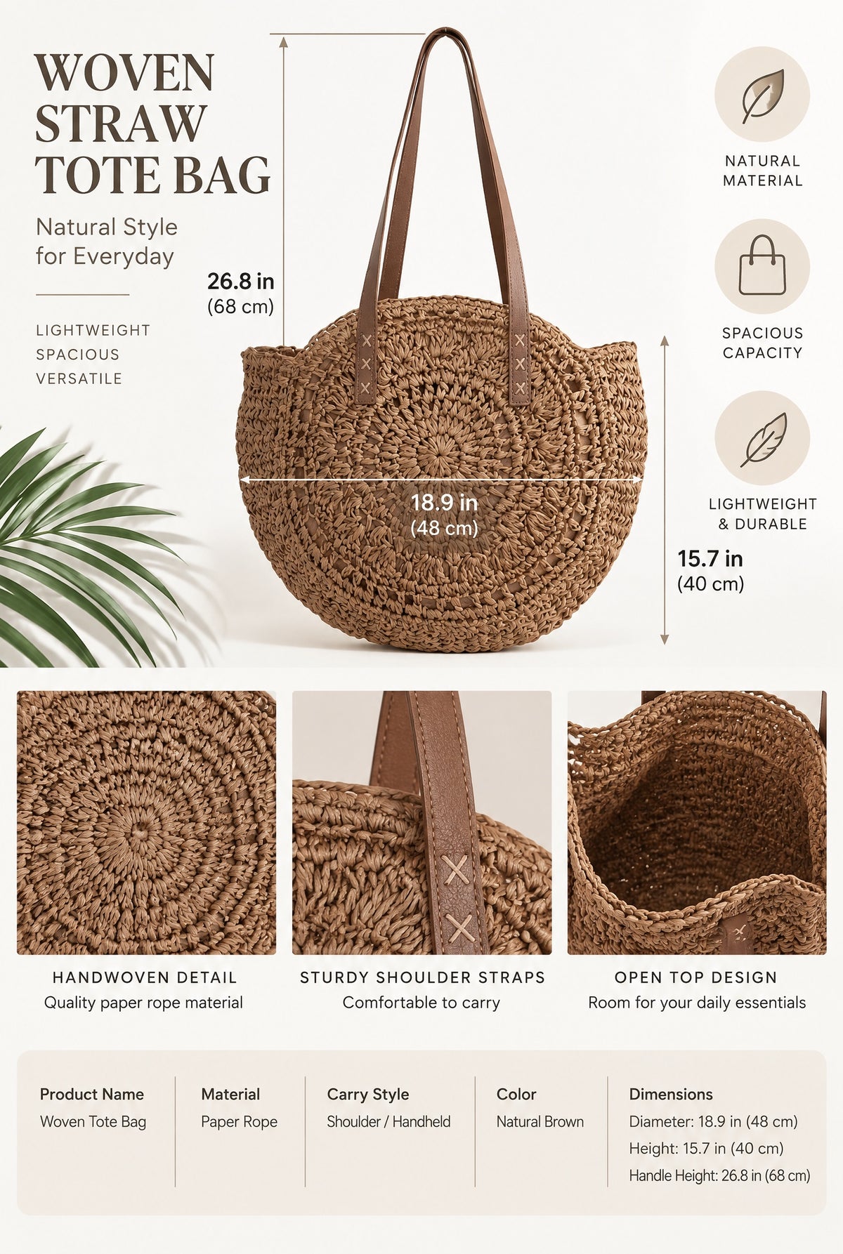 Boho Woven Straw Crochet Round Shoulder Bag
