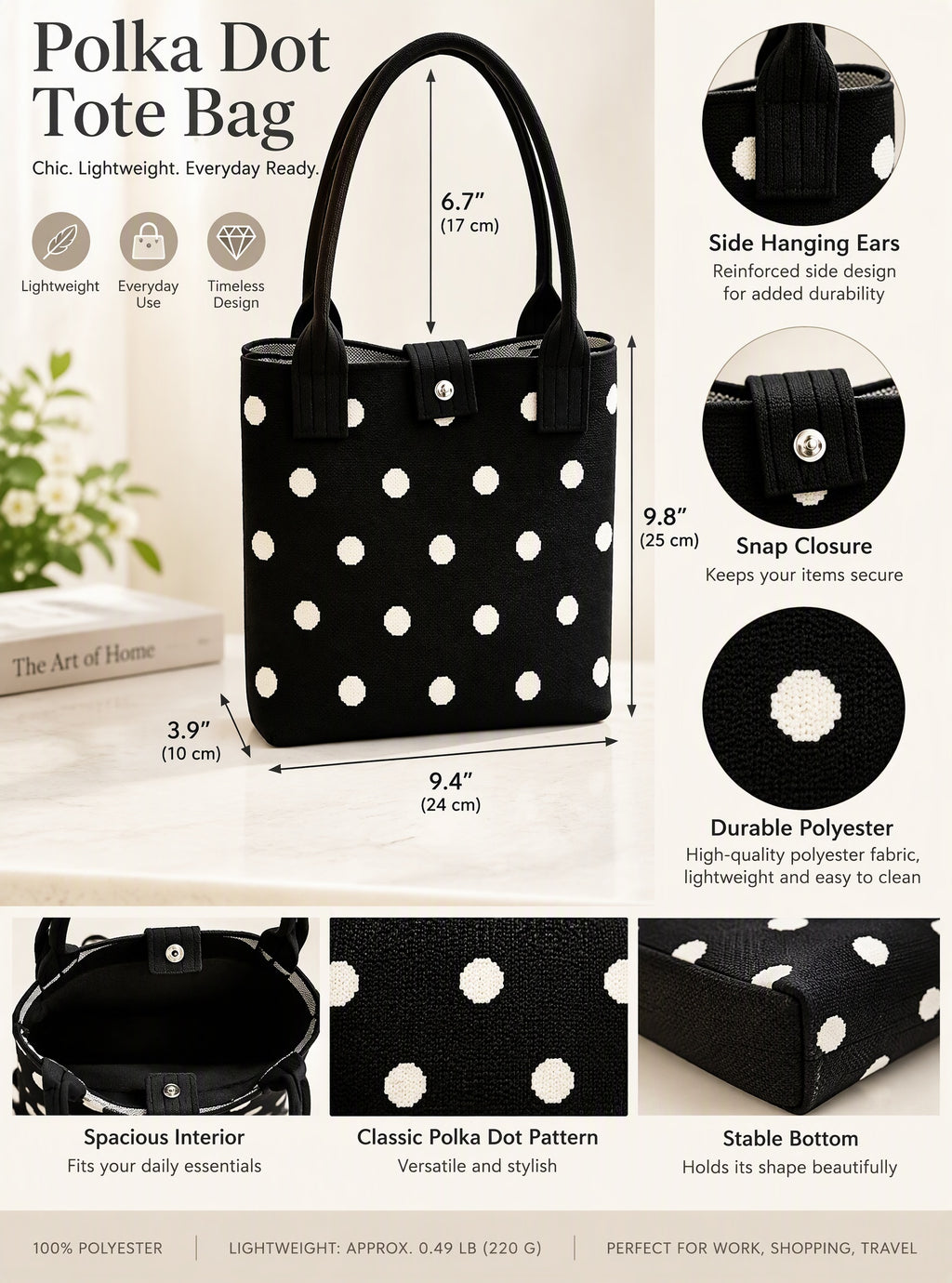 Casual Assorted Patterns Textured Snap Closure Tote Bag