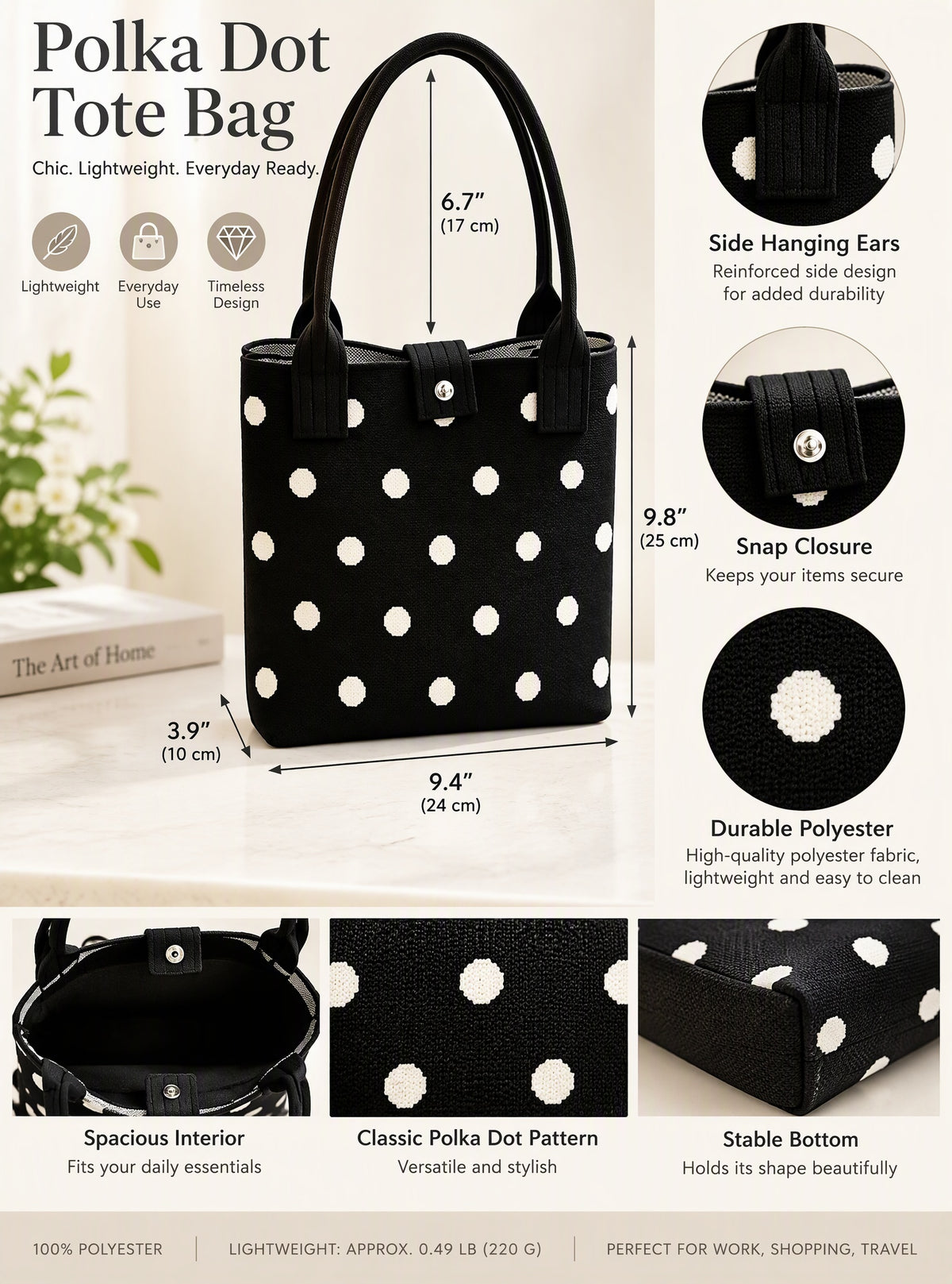 Casual Assorted Patterns Textured Snap Closure Tote Bag