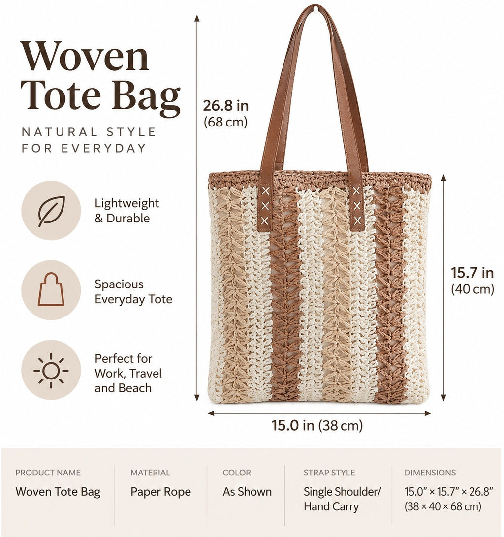 Casual Woven Striped Long Shoulder Handles Tote Bag