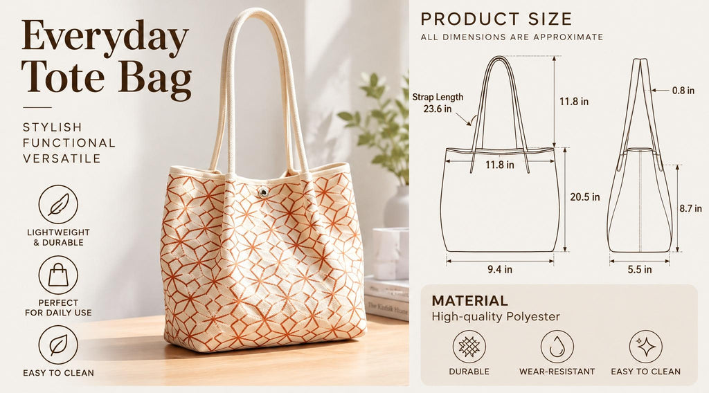 Geometric Print Snap Closure Long Shoulder Handles Knit Tote Bag