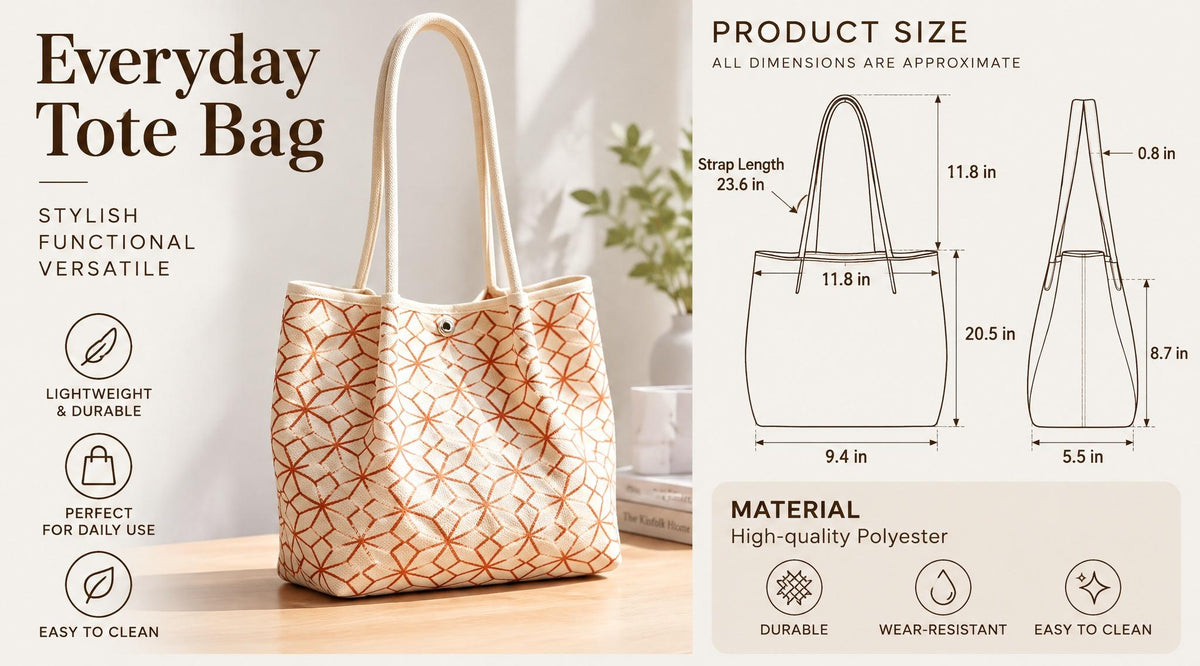 Geometric Print Snap Closure Long Shoulder Handles Knit Tote Bag