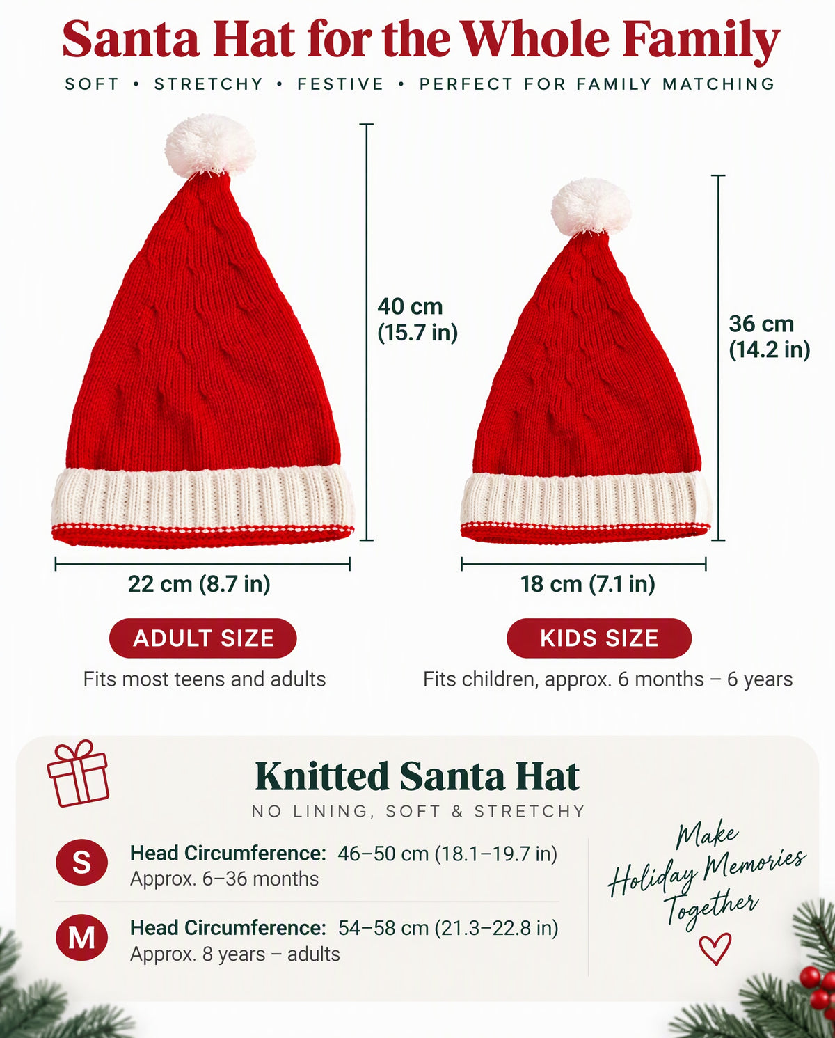 Christmas Santa Knit Pom Pom Hats for Kids and Adults