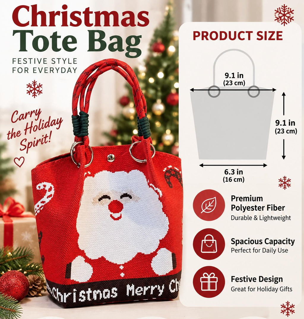 Festive Christmas Braided Handles Knit Handbag