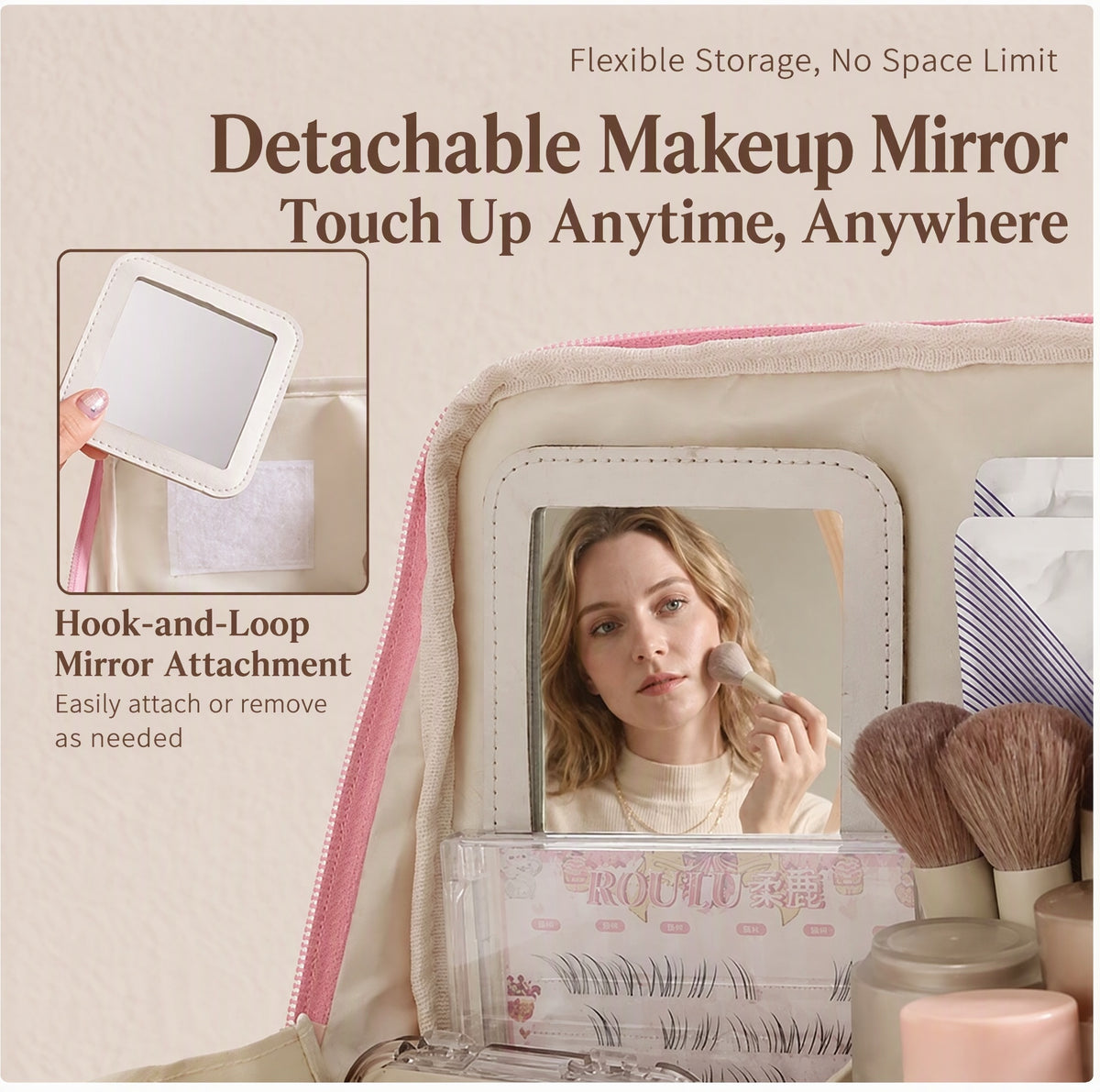 Waterproof Large Capacity Makeup Organizer Bag with Mirror