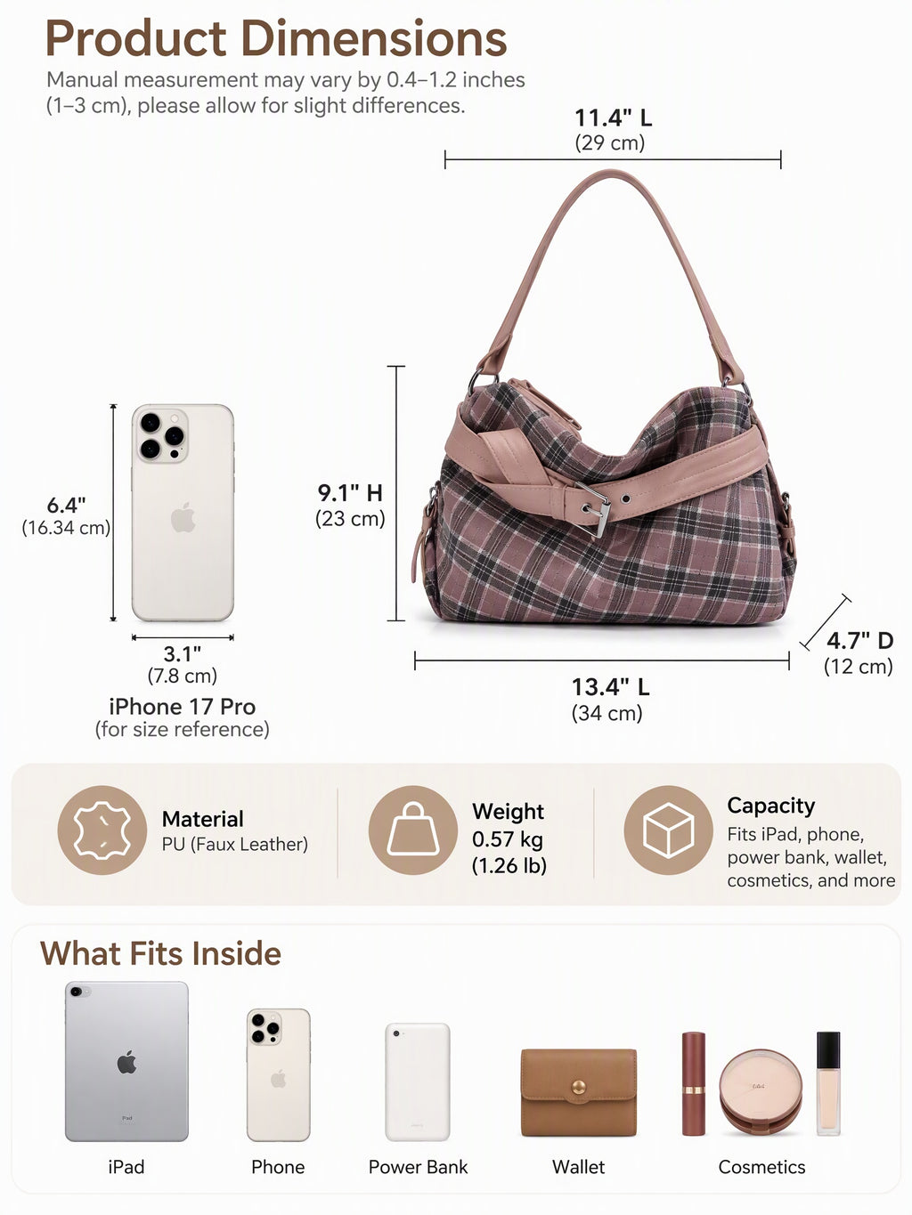 Vintage Plaid Handbag with Buckle Detail and Convertible Crossbody Strap