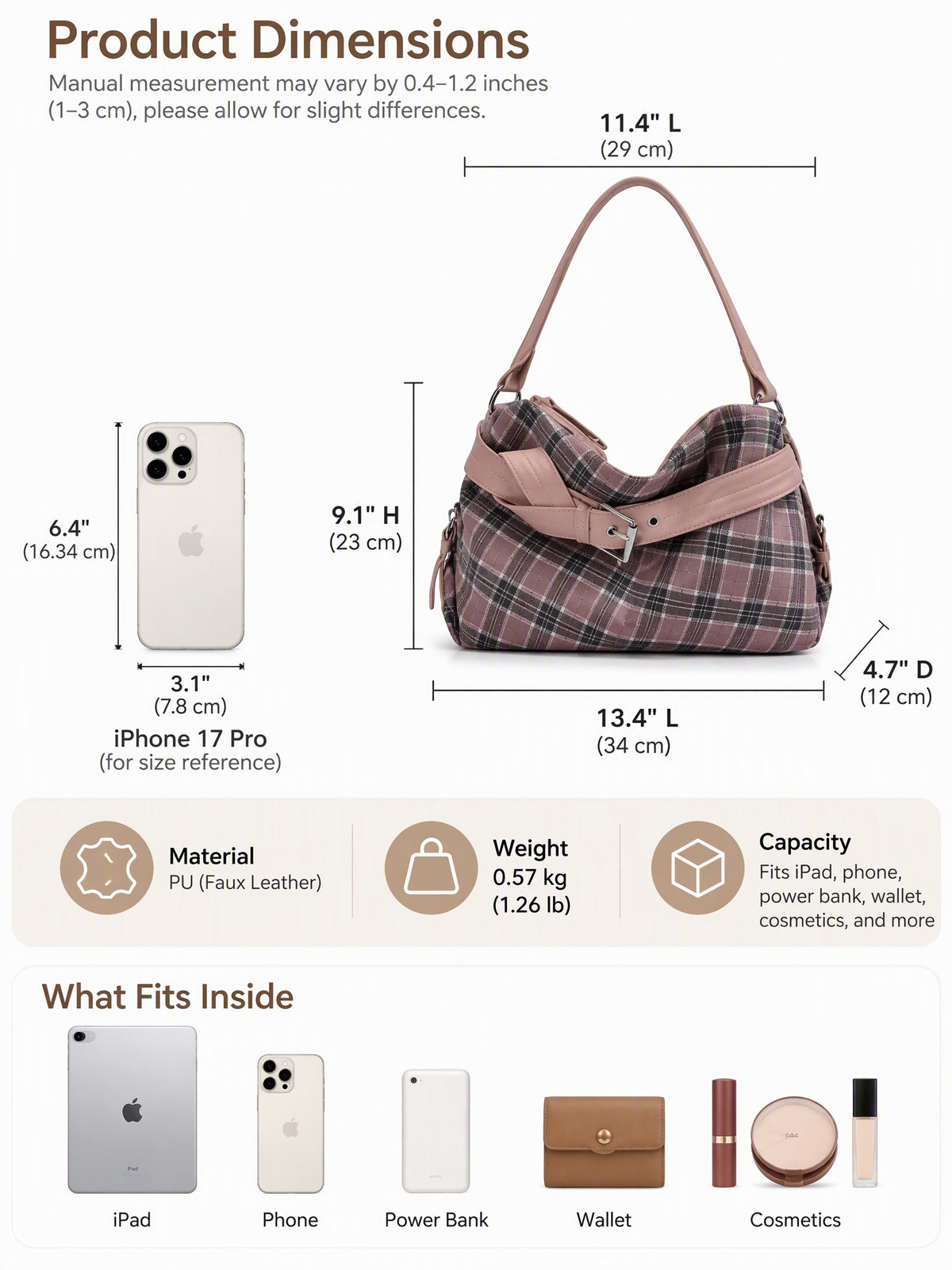Vintage Plaid Handbag with Buckle Detail and Convertible Crossbody Strap
