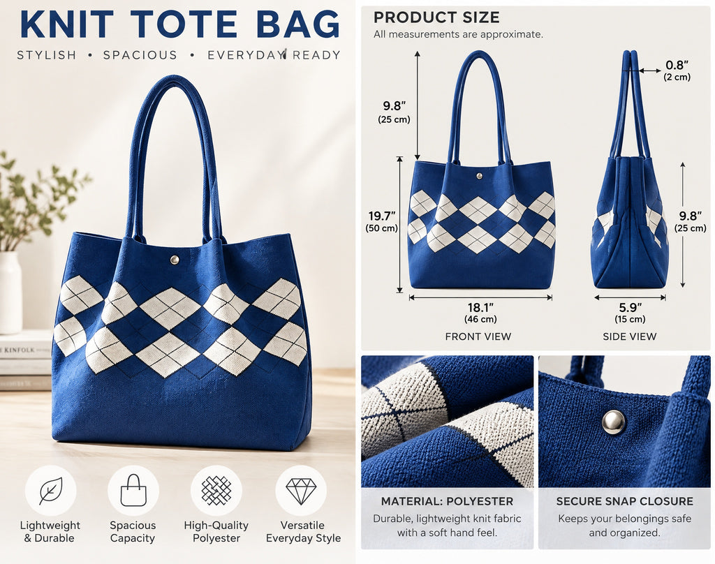 Geometric Diamond Pattern Long Shoulder Straps Tote Bag