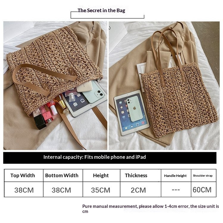 Women Straw Woven Beach Large Shoulder Handheld Forest Bag