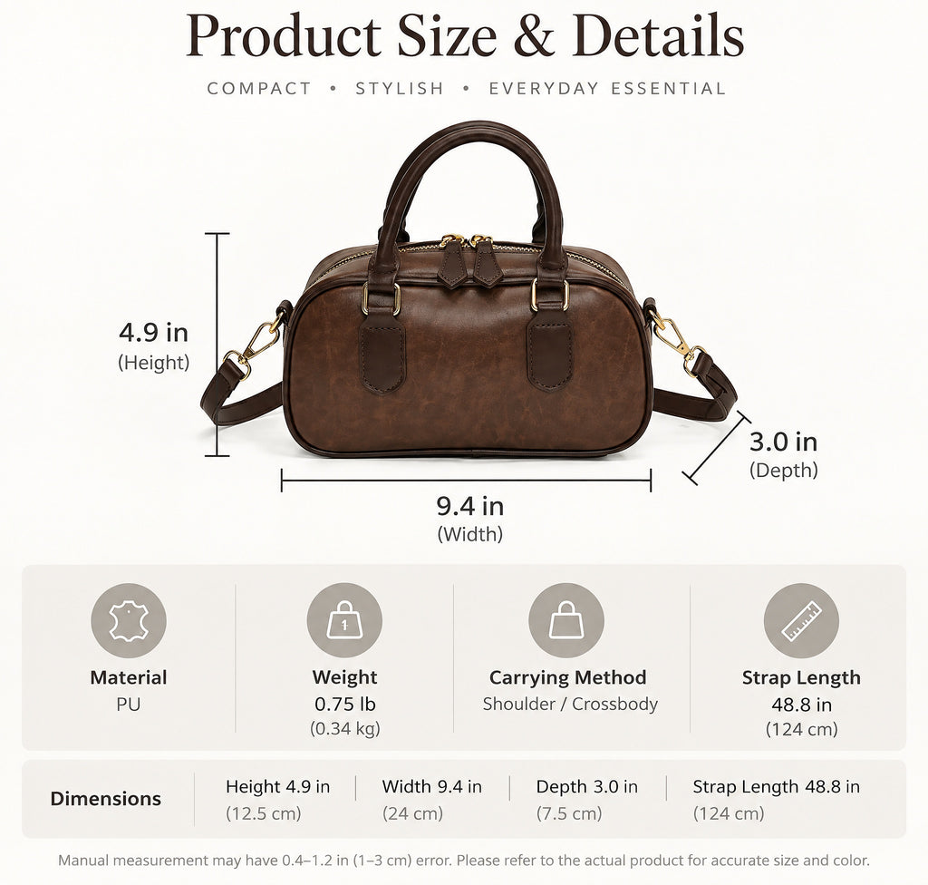 Mini Boston Bag PU Leather Handbag with Detachable Crossbody Strap