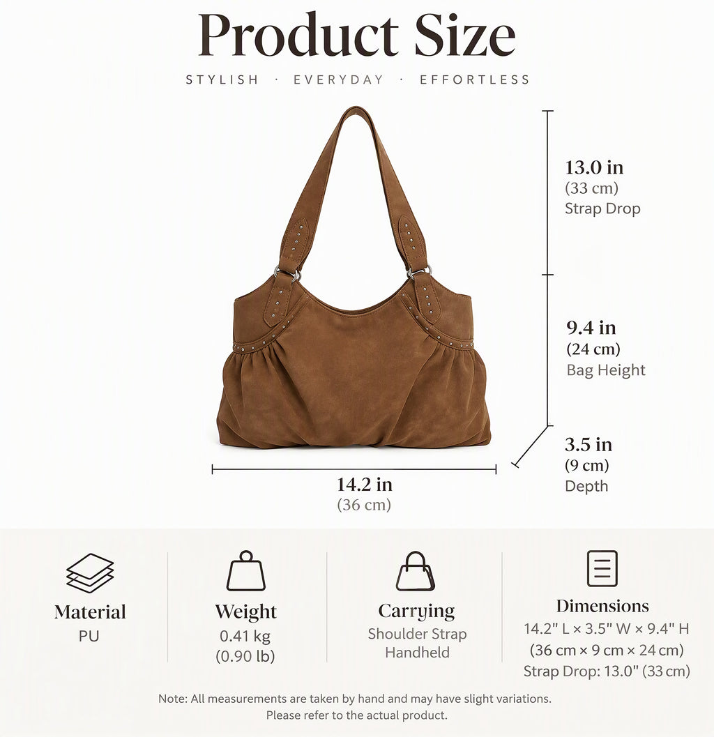 Soft Suede Look Oversized Shoulder Bag with Rivet Details