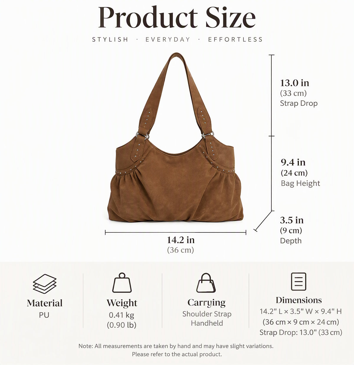 Soft Suede Look Oversized Shoulder Bag with Rivet Details