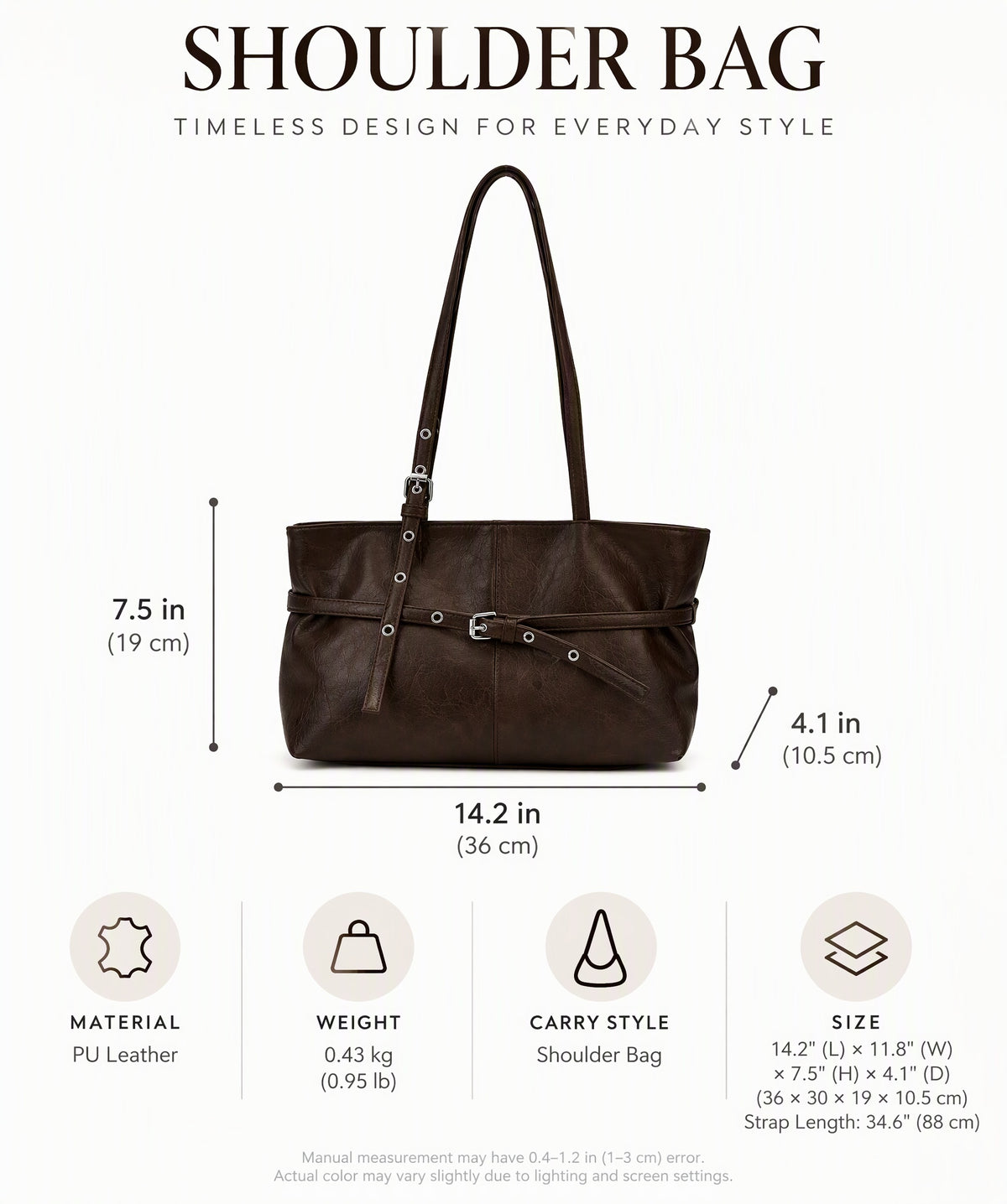 PU Leather Shoulder Tote Bag with Chic Belted Details