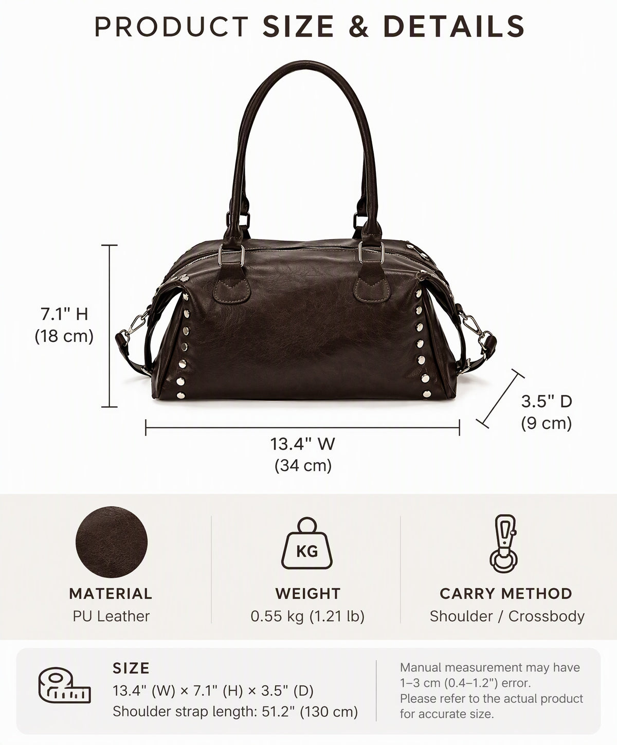 Studded PU Shoulder Bag with Structured Mini Duffle Style
