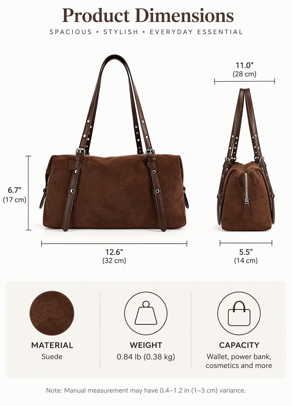 Vintage Suede Boston Bag with Buckle Straps
