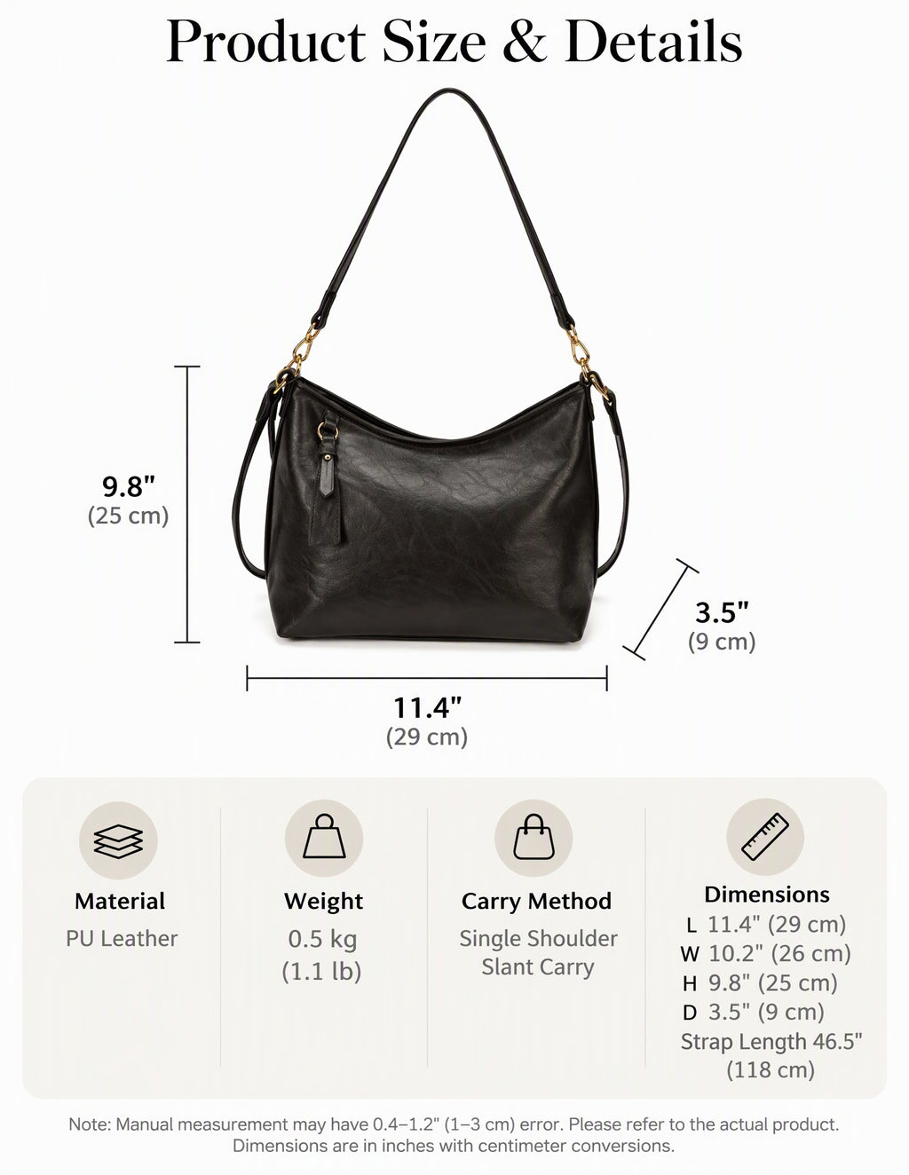 Minimalism Soft PU Leather Hobo Shoulder Bag with Adjustable Strap