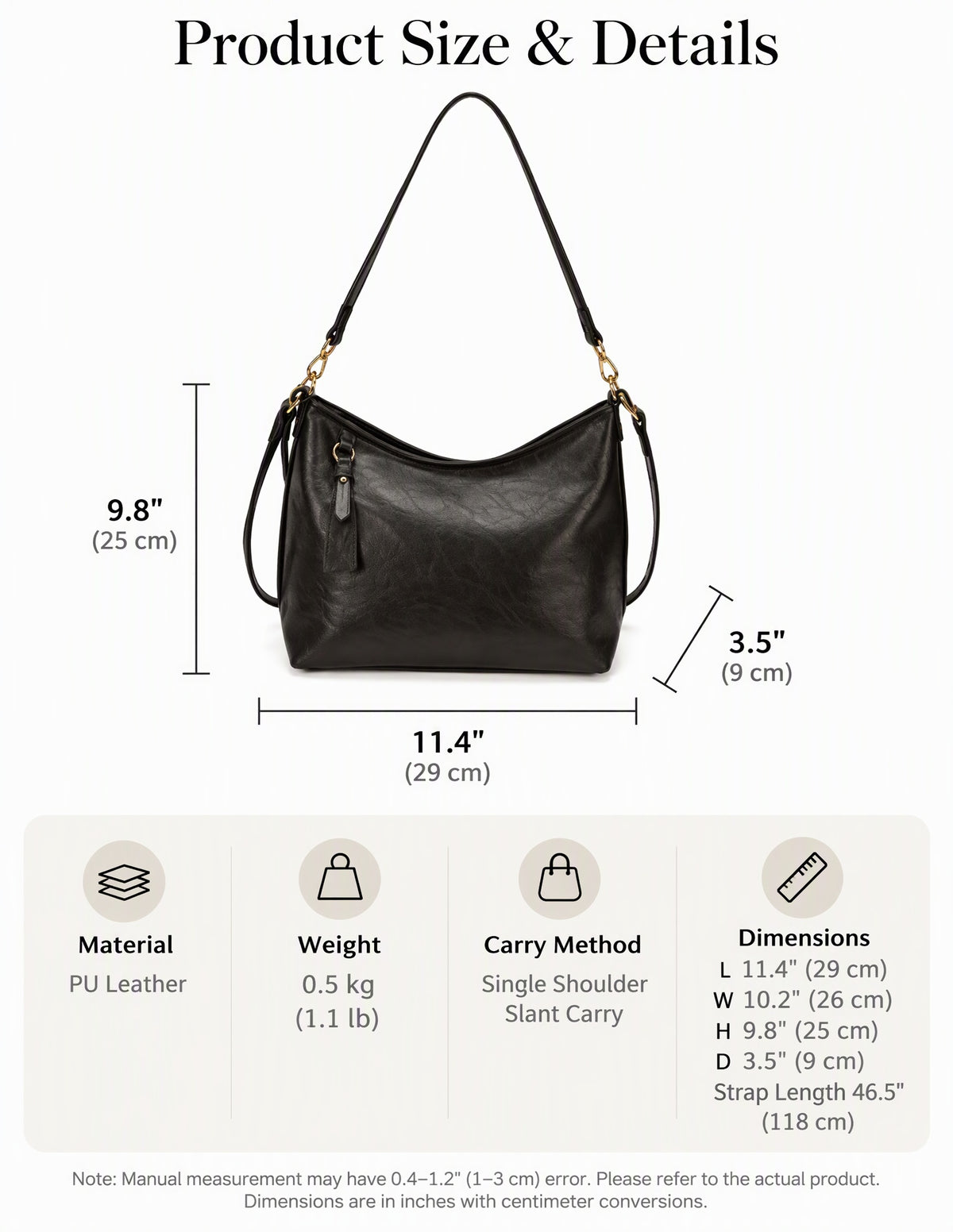 Minimalism Soft PU Leather Hobo Shoulder Bag with Adjustable Strap