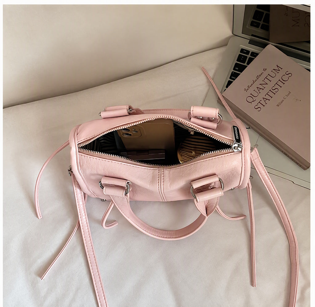 Y2K Studded Lace-Up Mini Boston Shoulder Bag
