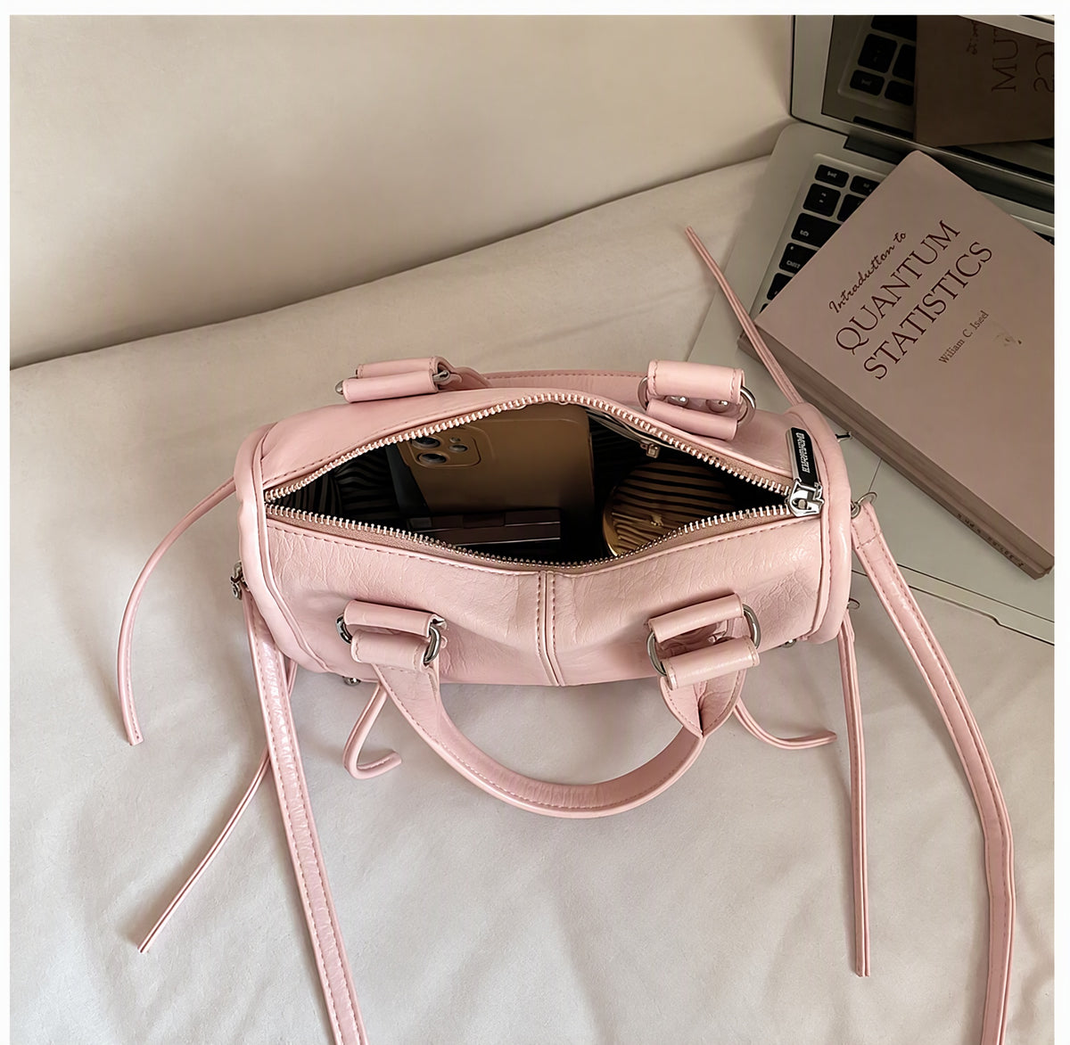 Y2K Studded Lace-Up Mini Boston Shoulder Bag