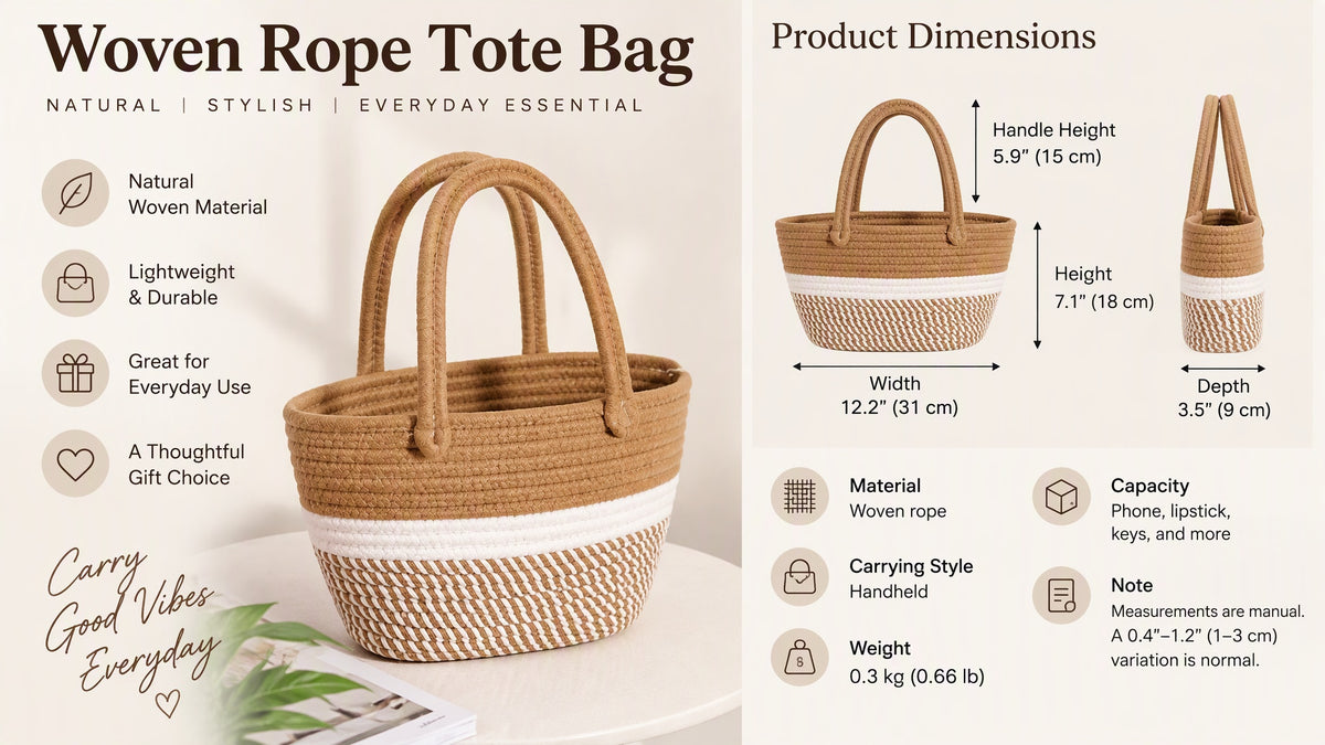 Color Block Crochet Bucket Tote Bag with Double Handles