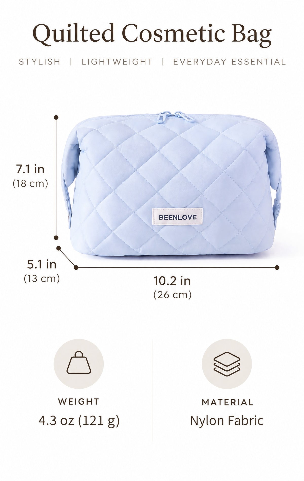 Waterproof Nylon Quilted Makeup and Cosmetic Bag