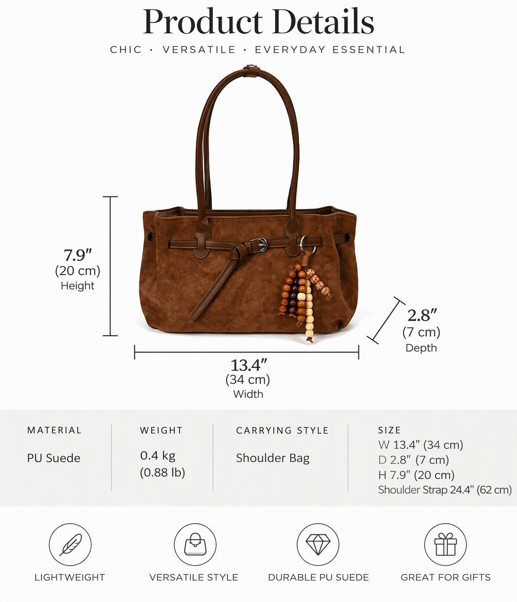 Soft Textured Belted Shoulder Bag with Beaded Charm