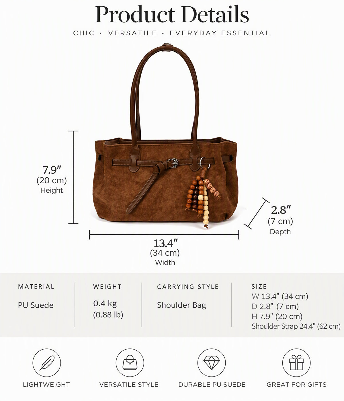 Soft Textured Belted Shoulder Bag with Beaded Charm