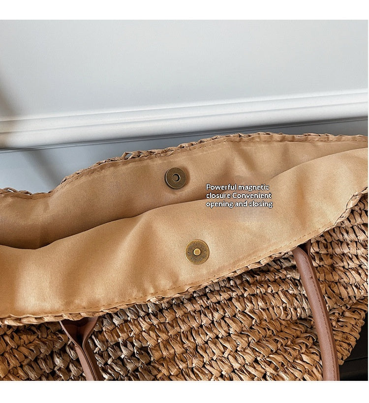 Women 2026 New Shoulder Straw Large Handmade Woven Beach Daily Bag