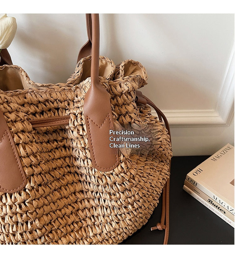 Women 2026 New Shoulder Straw Large Handmade Woven Beach Daily Bag