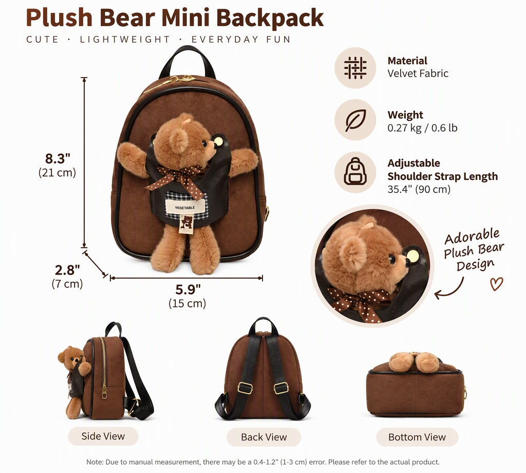 Mini Suede Backpack with Cute Plush Bear