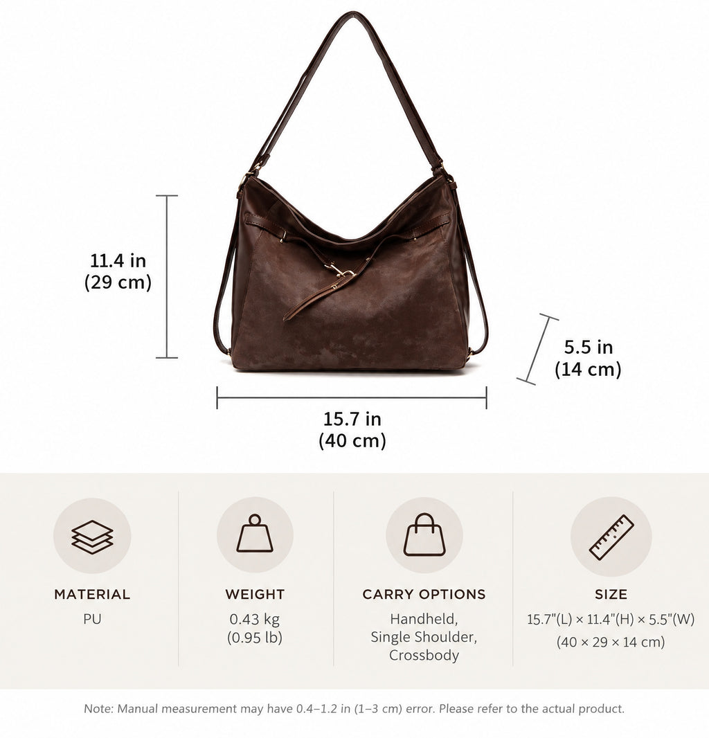 Vintage Slouchy Hobo Shoulder Bag with Adjustable Strap