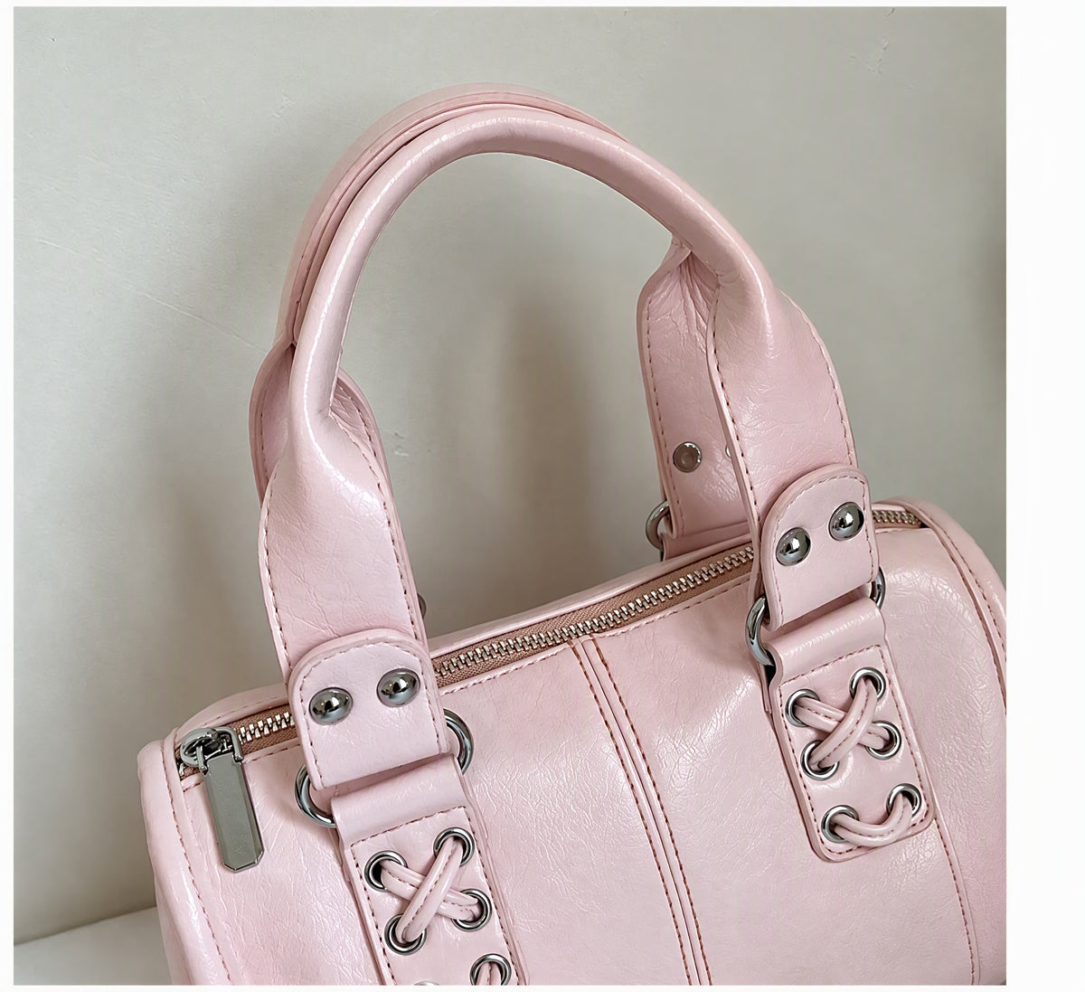 Y2K Studded Lace-Up Mini Boston Shoulder Bag