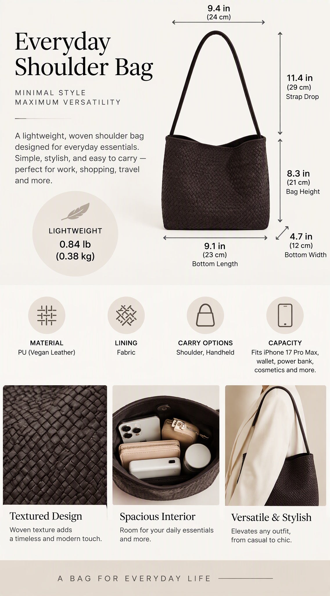 Minimalist Retro Woven Texture Shoulder Bag