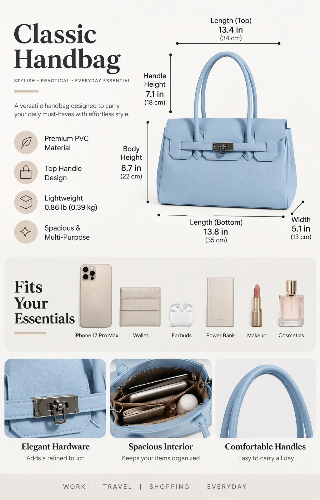 Chic PVC Tote Bag with Metal Lock Detail