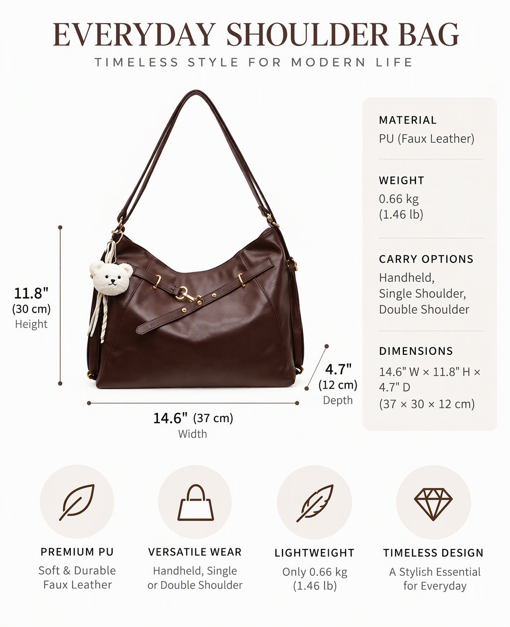 Soft Touch Shoulder Bag with Multiple Carry Options