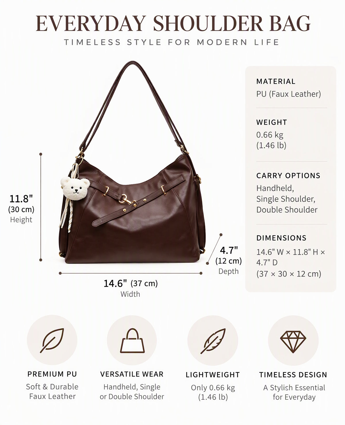 Soft Touch Shoulder Bag with Multiple Carry Options