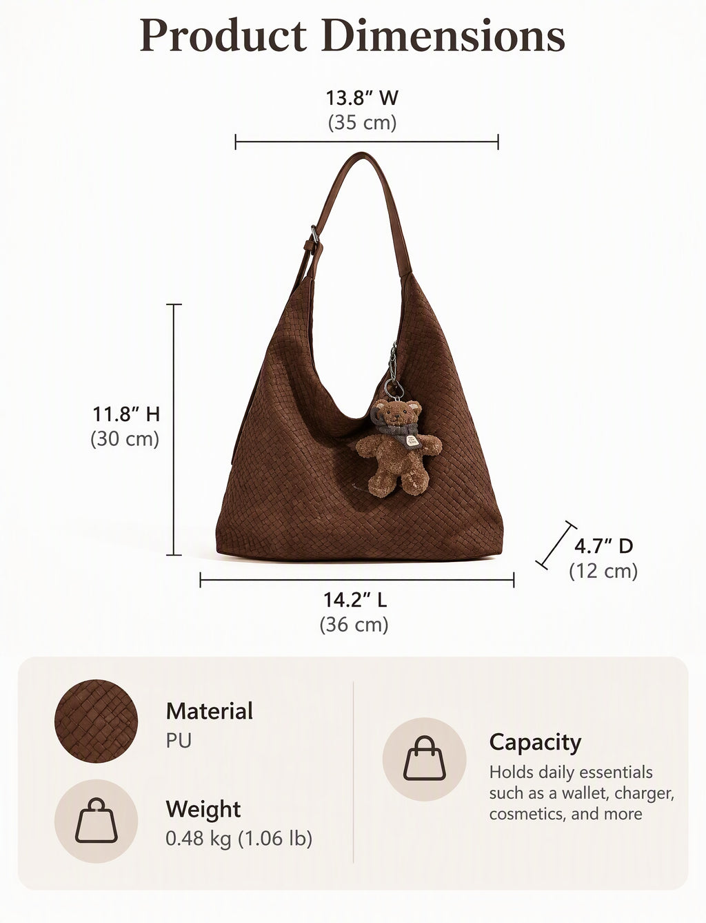 Soft Texture Woven Hobo Shoulder Bag with Adjustable Strap