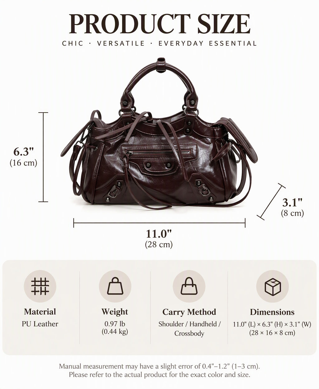 Y2K Studded PU Shoulder Bag with Buckle Details
