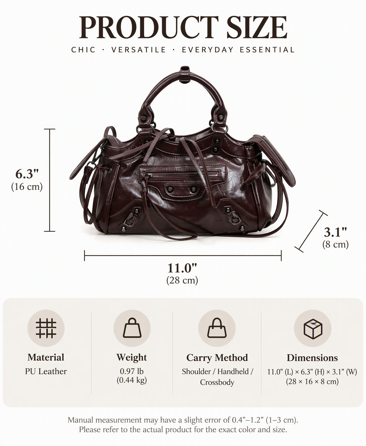 Y2K Studded PU Shoulder Bag with Buckle Details