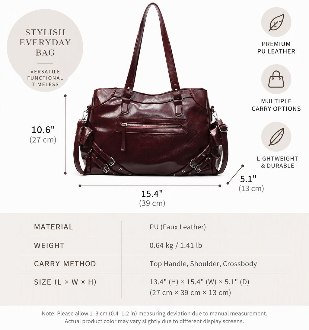 Retro Glossy Faux Leather Tote Bag with Multiple Pockets