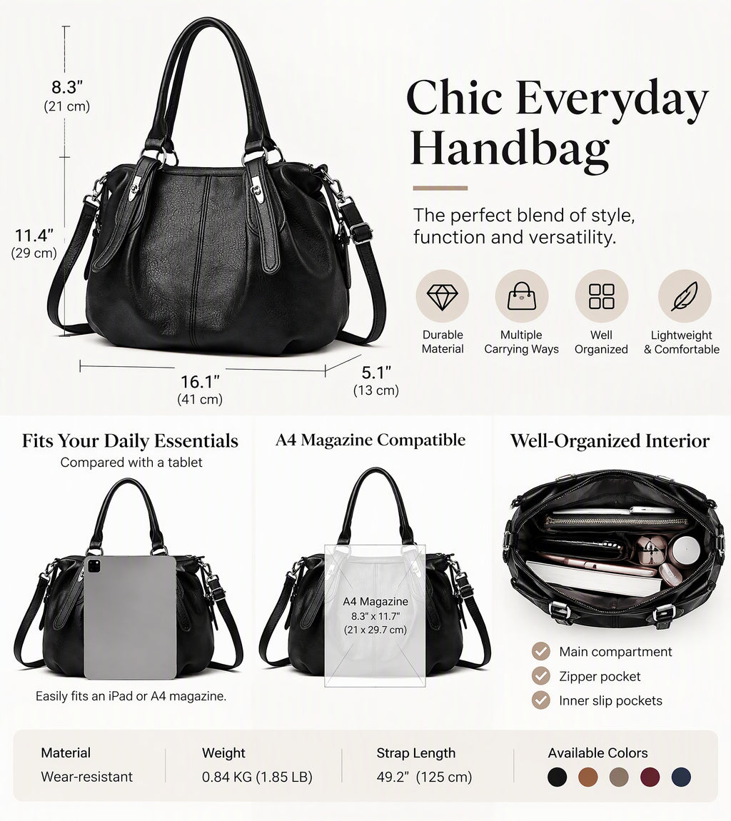Premium Faux Leather Tote with Elegant Metal Detail