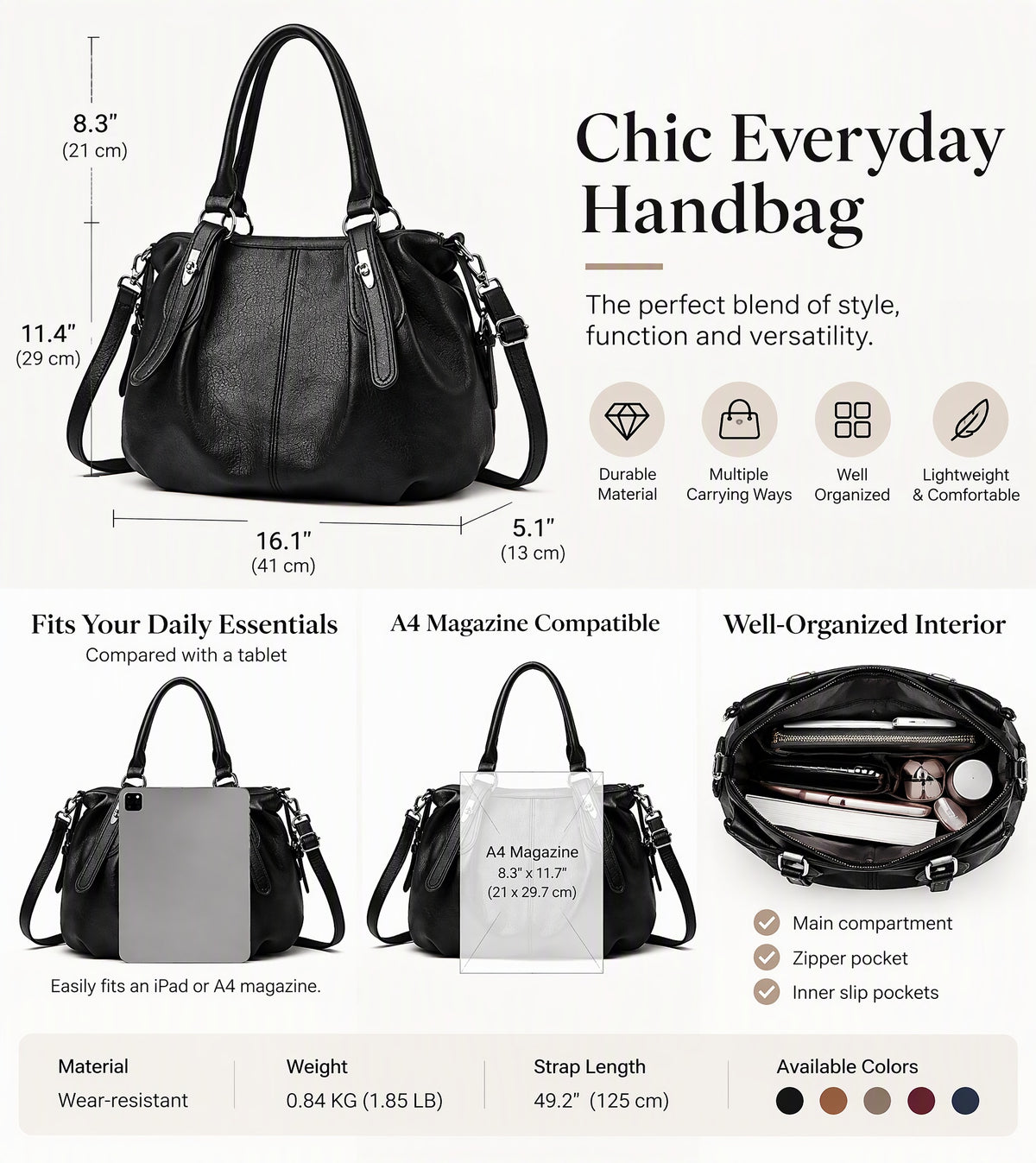 Premium Faux Leather Tote with Elegant Metal Detail