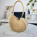 Women Handmade Crochet Conch Shell Beach Woven Pearl Chain Shoulder Crossbody Bag