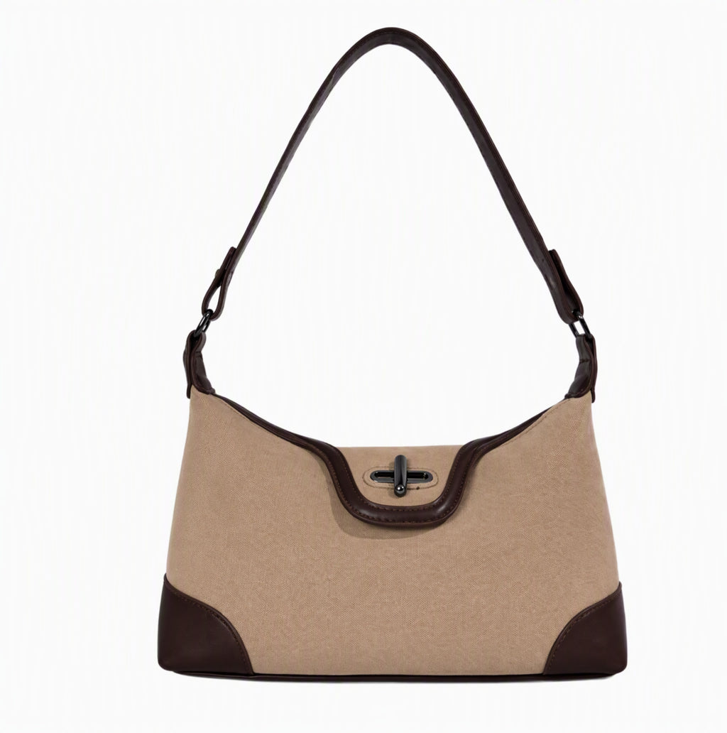 Vintage Suede Shoulder Bag with Turn-Lock