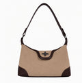 Vintage Suede Shoulder Bag with Turn-Lock