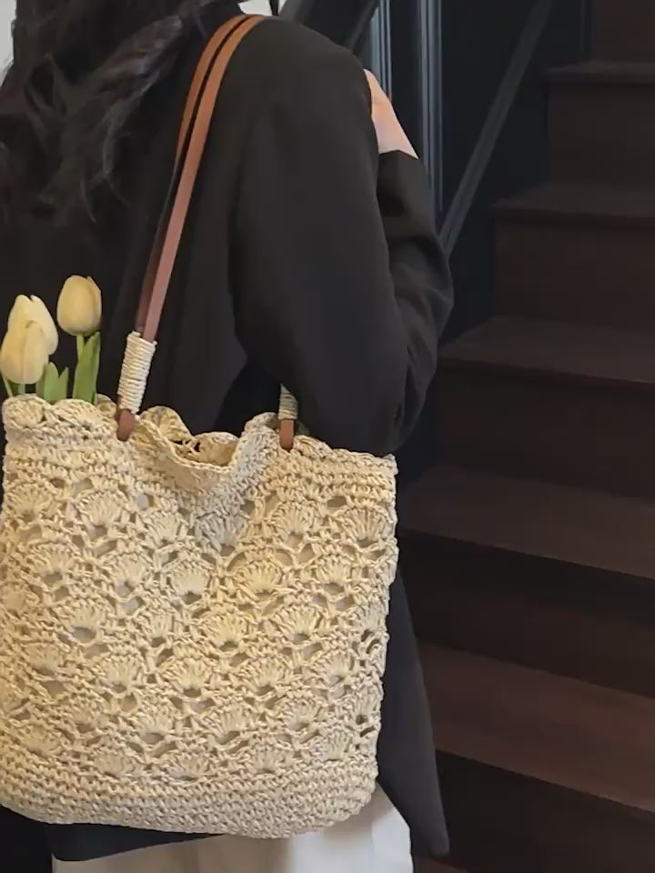Women 2026 New Forest Crochet Shoulder Artistic Handheld Straw Beach Bag