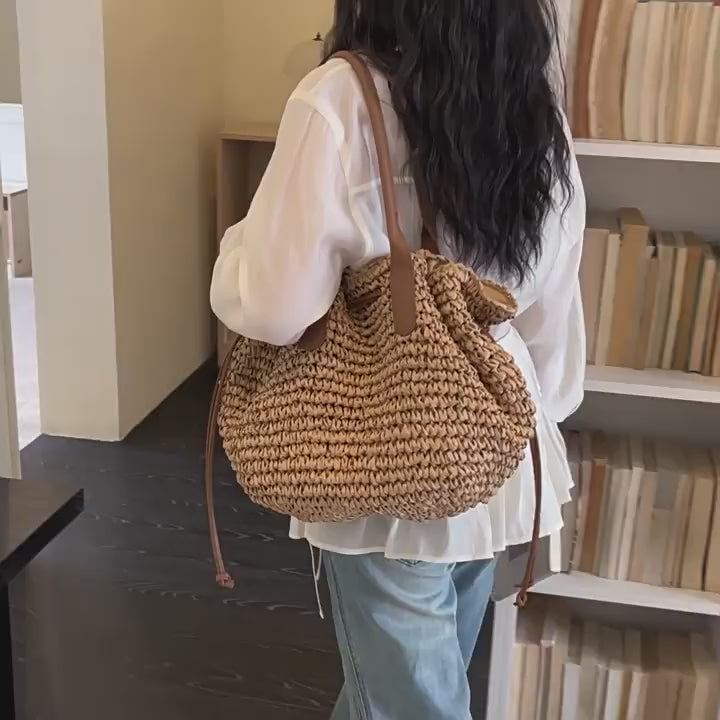 Women 2026 New Shoulder Straw Large Handmade Woven Beach Daily Bag
